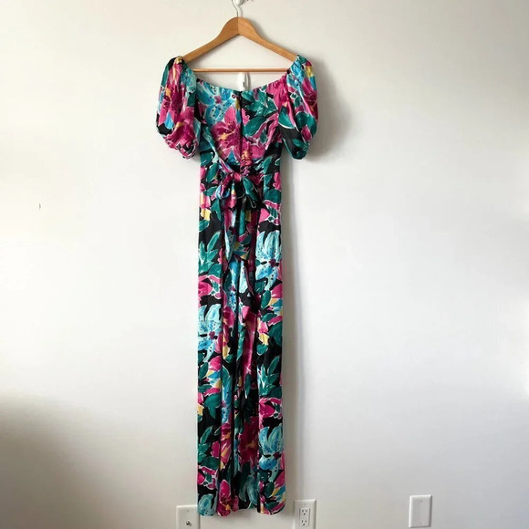 Zara Floral Print Satin Like Jumpsuit Puff Sleeve Size Medium Blogger Fave - Picture 10 of 14